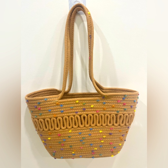 Stylish Tan Tote Bag with Colorful Accents - Picture 1 of 6